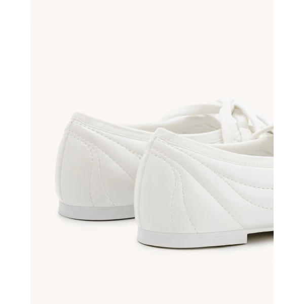 JW PEI Erika Topstitching lace-up Ballet Flats in White | Flats | Coveti