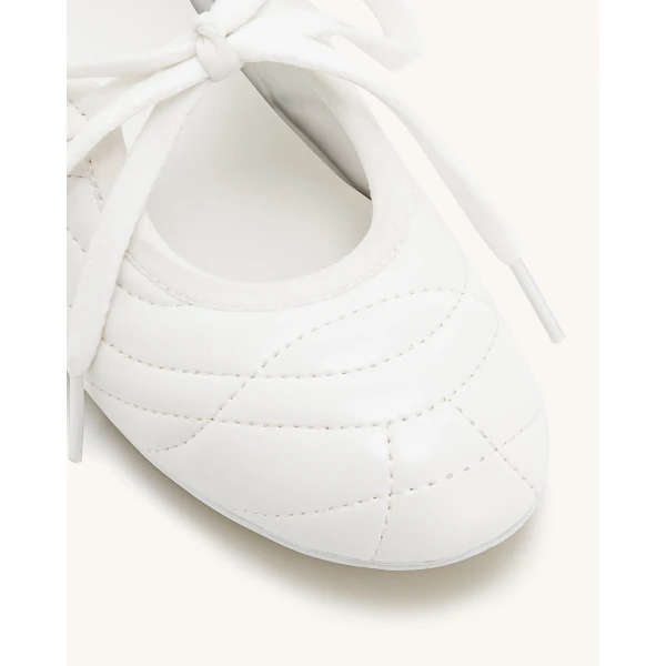 JW PEI Erika Topstitching lace-up Ballet Flats in White | Flats | Coveti