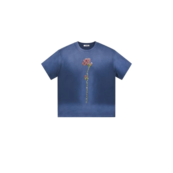 JW PEI Essential Rhinestone Rose Acid Wash Boxy Tee in Vintage Blue | Tops | Coveti