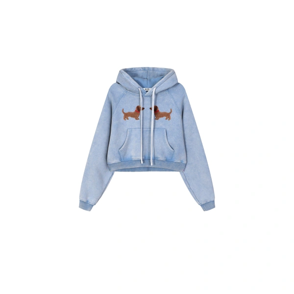 JW PEI Facing Dachshund Acid Cropped Hoodie in Washed Sky | Hoodies | Coveti