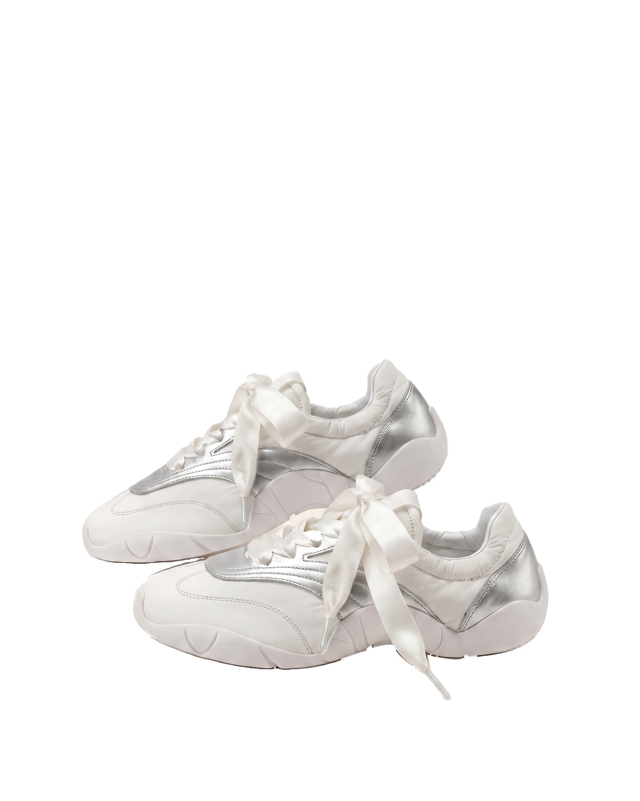 JW PEI Flavia Ribbon Lace Ballerina Sneakers in White Silver JW PEI Flavia Ribbon Lace Ballerina Sneakers in White Silver | Sneakers | Coveti