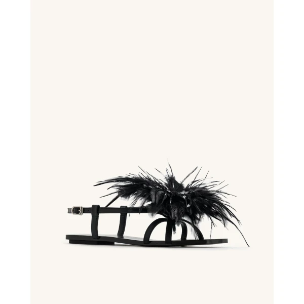 JW PEI Fluffy Flats Sandals in Black | Sandals | Coveti