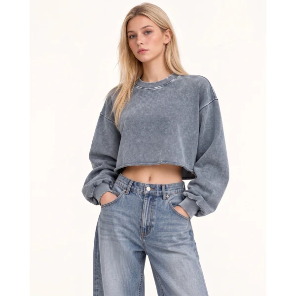 JW PEI Frayed Hem Cropped Pullover in Vintage Slate | Sweater | Coveti