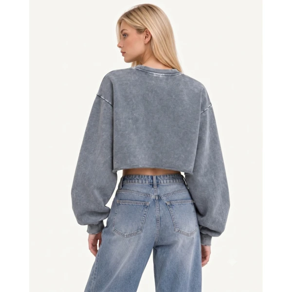 JW PEI Frayed Hem Cropped Pullover in Vintage Slate | Sweater | Coveti