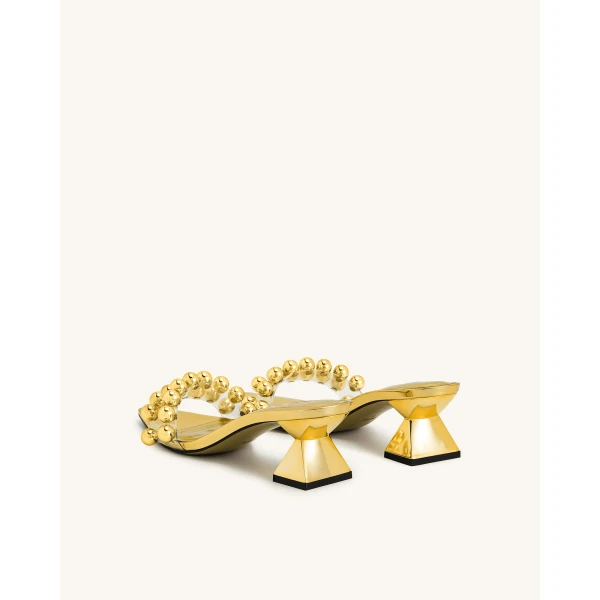 JW PEI Gianna Beaded Strap Mules in Gold | Mules | Coveti