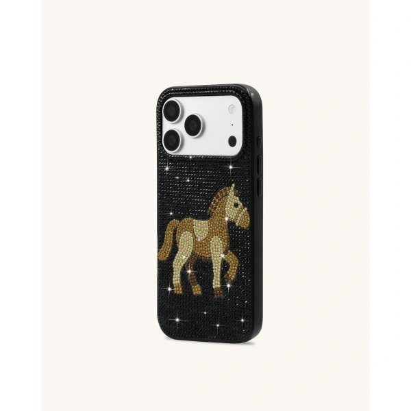 JW PEI Golden Horse Artificial Crystal Phone Case in Black | Phone Cases | Coveti