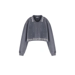 JW PEI Gradient Pearl Trim Cropped Sweatshirt in Washed Slate | Tops | Coveti