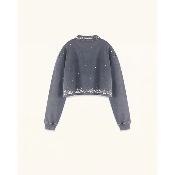 JW PEI Gradient Pearl Trim Cropped Sweatshirt in Washed Slate | Tops | Coveti