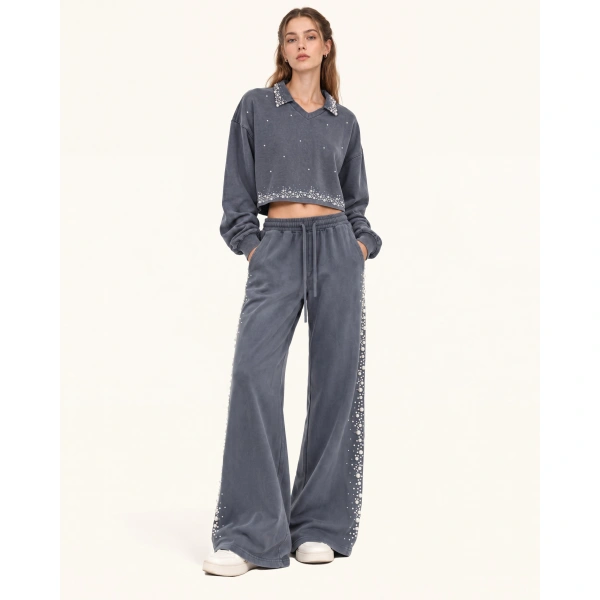 JW PEI Gradient Pearl Trim Drawstring Sweatpants in Washed Slate | Pants | Coveti