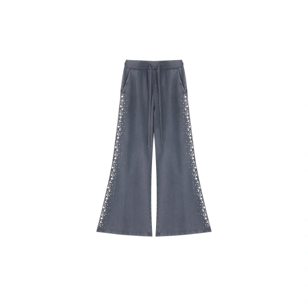 Gradient Pearl Trim Drawstring Sweatpants in Washed Slate