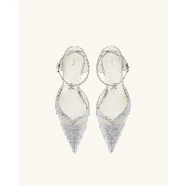 JW PEI Haidi Artificial Crystal Pumps in Silver | Heels | Coveti