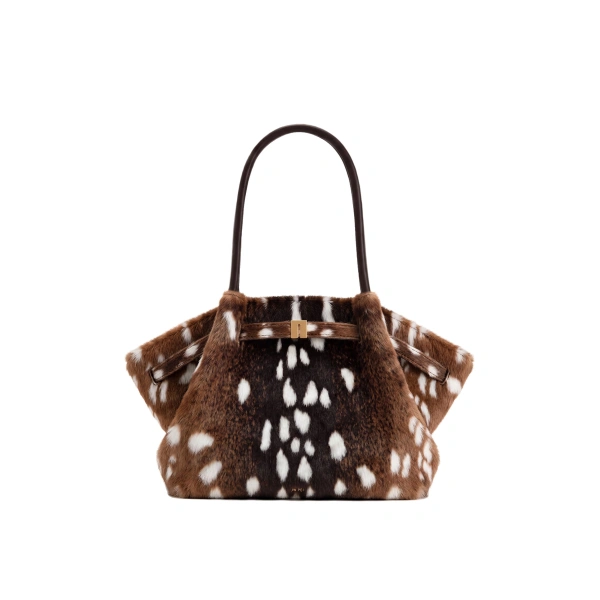 Hana Medium Faux Fur Deer Pattern Tote Bag in Dark Brown