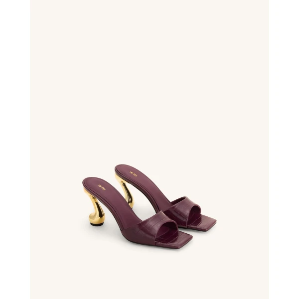 JW PEI Hannah Croc-Embossed Heel Mules in Burgundy | Mules | Coveti