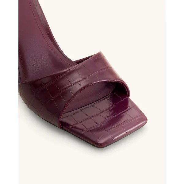 JW PEI Hannah Croc-Embossed Heel Mules in Burgundy | Mules | Coveti