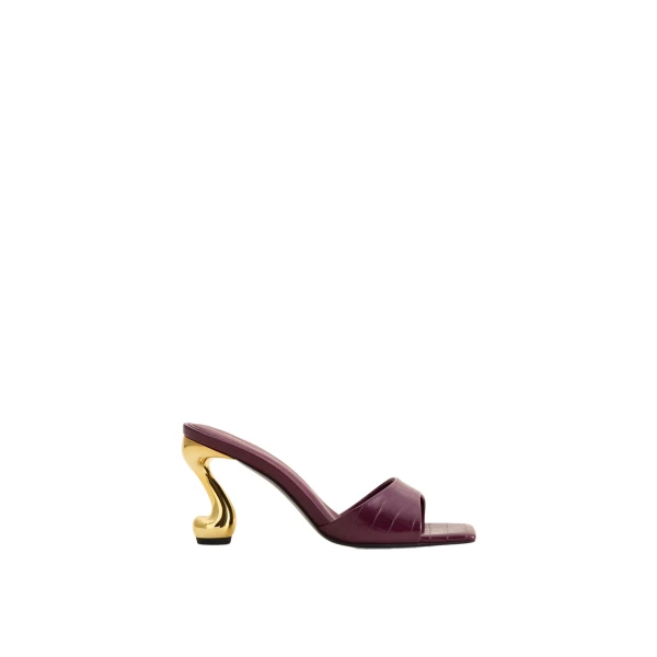JW PEI Hannah Croc-Embossed Heel Mules in Burgundy | Mules | Coveti