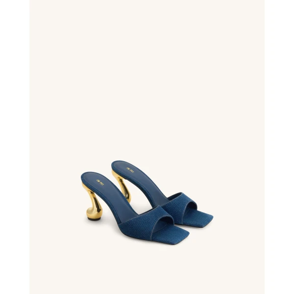 JW PEI Hannah Denim Mule Heels in Denim Blue | Mules | Coveti