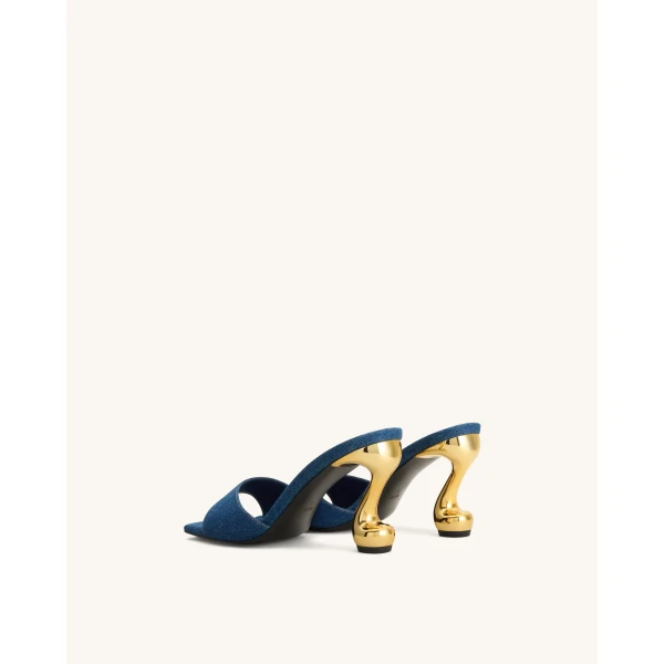 JW PEI Hannah Denim Mule Heels in Denim Blue | Mules | Coveti