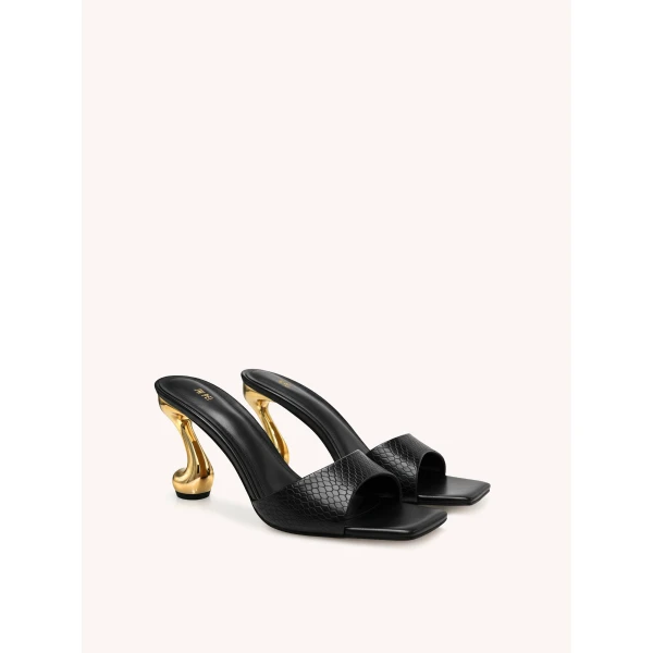 JW PEI Hannah Faux Snakeskin Heel Mules in Black | Mules | Coveti
