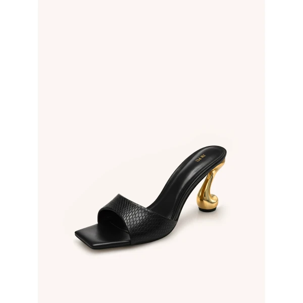 JW PEI Hannah Faux Snakeskin Heel Mules in Black | Mules | Coveti