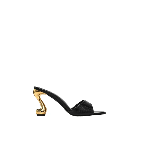 JW PEI Hannah Faux Snakeskin Heel Mules in Black | Mules | Coveti