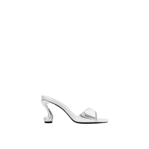 JW PEI Hannah Metallic Faux Vegan Leather Mule Heels in Silver | Mules | Coveti