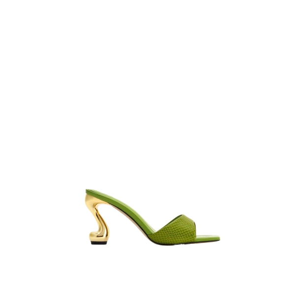 JW PEI Hannah Snakeskin Heel Mules in Green | Mules | Coveti
