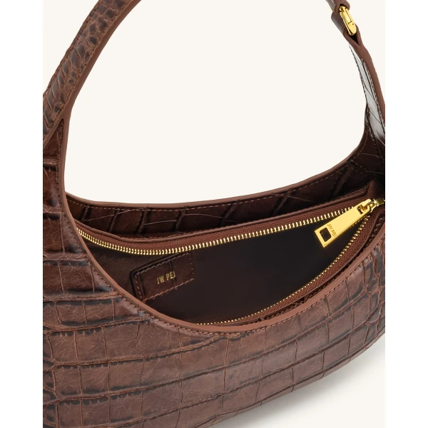 JW PEI Harlee Shoulder Bag in Brown Croc | Shoulder & Crossbody Bags | Coveti