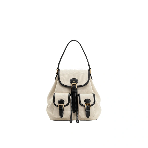 Harper Buckle Pocket Backpack in Black Canvas