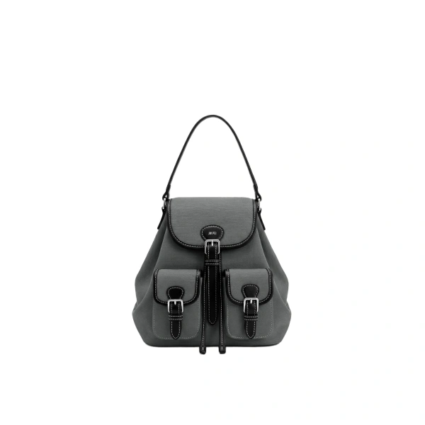 JW PEI Harper Buckle Pocket Backpack in Black Gray Canvas | Backpacks | Coveti