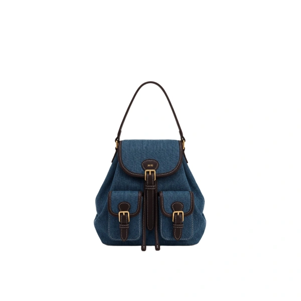 JW PEI Harper Buckle Pocket Backpack in Blue Denim | Backpacks | Coveti