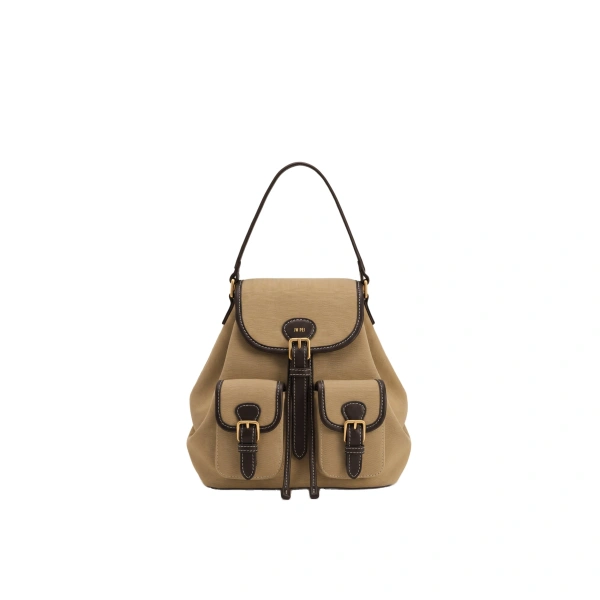 Harper Buckle Pocket Backpack in Dark Brown Canvas