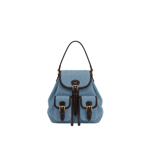 JW PEI Harper Buckle Pocket Backpack in Light Blue Denim | Backpacks | Coveti