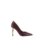 JW PEI Hazel Croc-Embossed Heels in Burgundy | Heels | Coveti