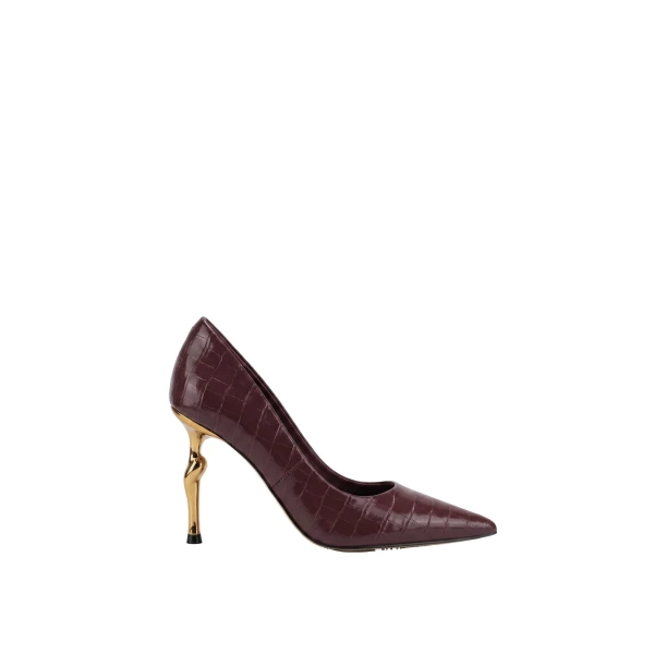 JW PEI Hazel Croc-Embossed Heels in Burgundy | Heels | Coveti