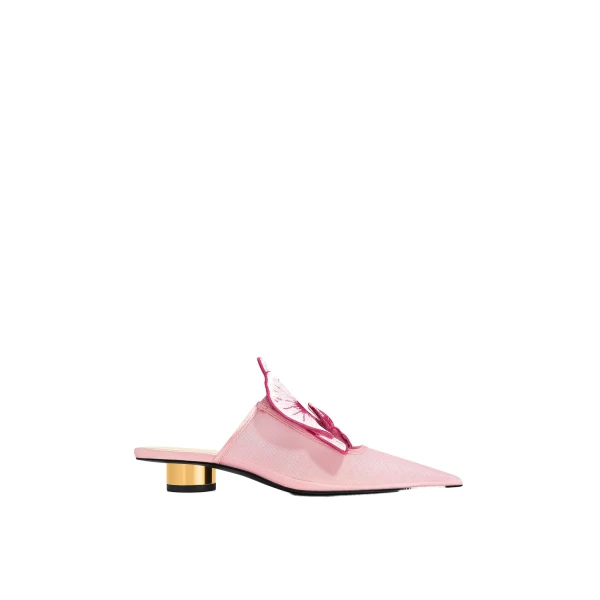JW PEI Helena Embroidery Decoration Pierced Mules in Pink | Mules | Coveti