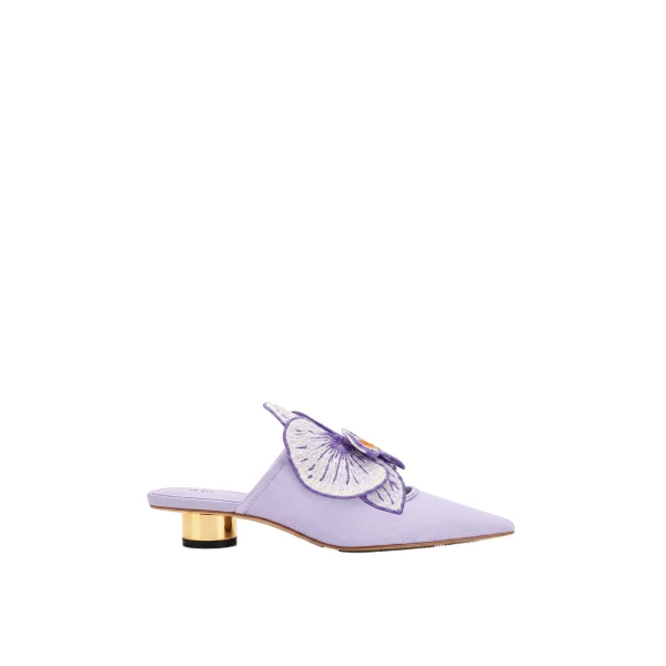 JW PEI Helena Embroidery Decoration Pierced Mules in Purple | Mules | Coveti