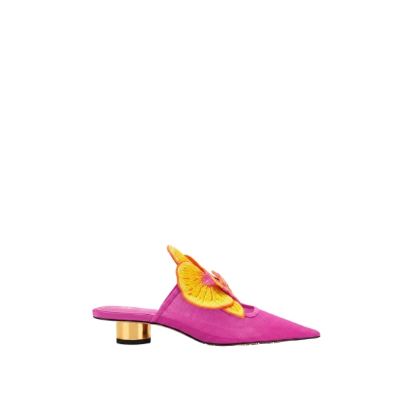 Helena Embroidery Decoration Pierced Mules in Rose Red
