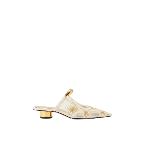 JW PEI Helena Pierced Floral Mesh Mules in Ivory | Mules | Coveti