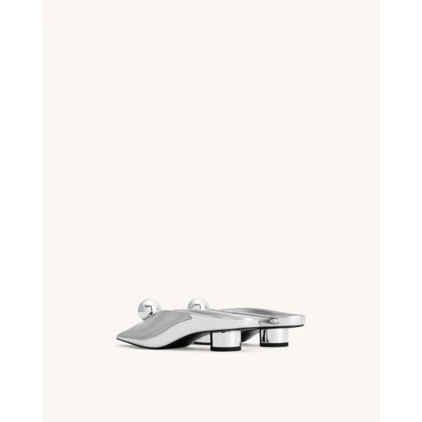 JW PEI Helena Sphere Embellished Pointed Toe Mules in Silver | Mules | Coveti
