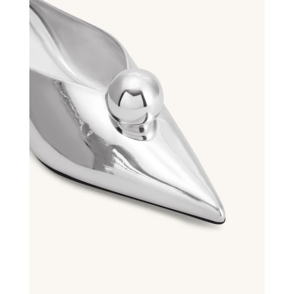 JW PEI Helena Sphere Embellished Pointed Toe Mules in Silver | Mules | Coveti