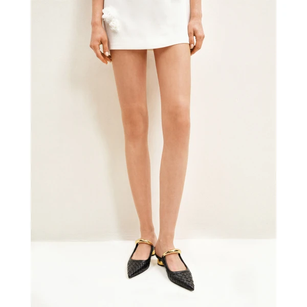 JW PEI Helena Weave Pierced Mules in Black | Mules | Coveti