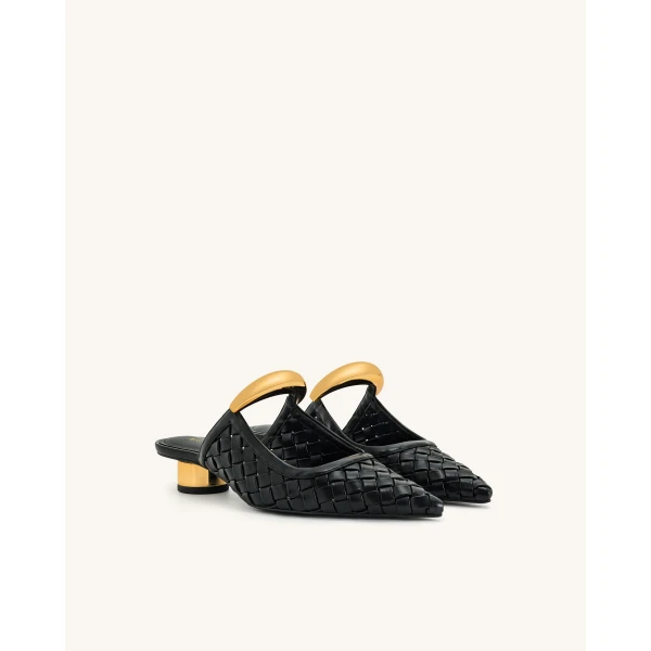 JW PEI Helena Weave Pierced Mules in Black | Mules | Coveti