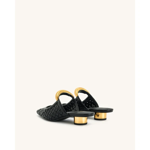 JW PEI Helena Weave Pierced Mules in Black | Mules | Coveti