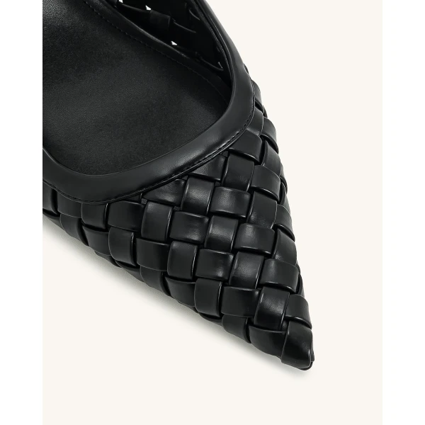 JW PEI Helena Weave Pierced Mules in Black | Mules | Coveti