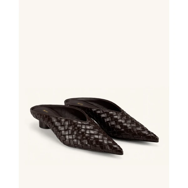 JW PEI Helena Woven Textured Pointed Toe Mules in Burgundy | Mules | Coveti