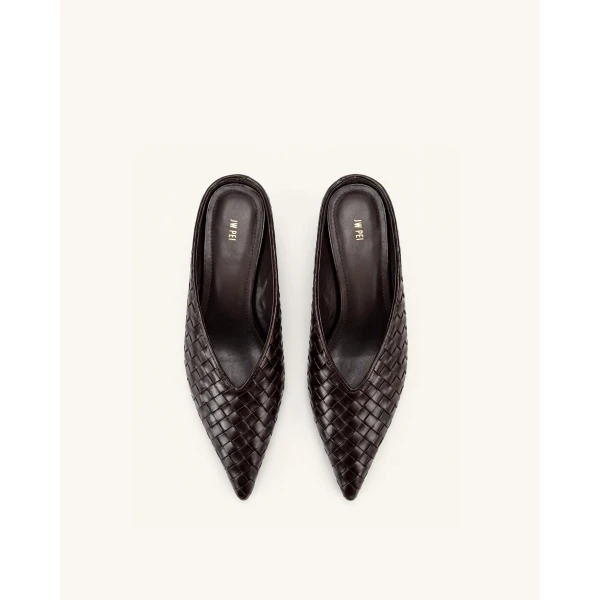 JW PEI Helena Woven Textured Pointed Toe Mules in Burgundy | Mules | Coveti