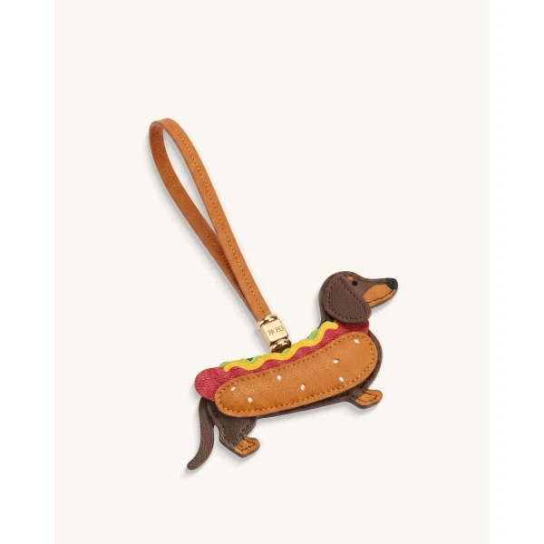 JW PEI Hot Dog Dachshund Bag Charm in Brown Multi | Bag Charms | Coveti