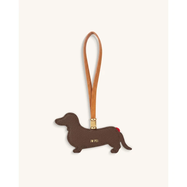 JW PEI Hot Dog Dachshund Bag Charm in Brown Multi | Bag Charms | Coveti