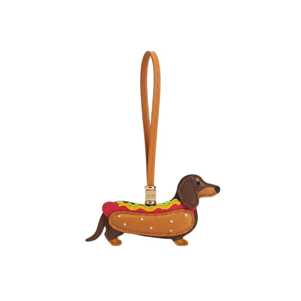 JW PEI Hot Dog Dachshund Bag Charm in Brown Multi | Bag Charms | Coveti
