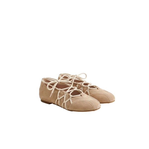 JW PEI Iria Lace-Up Ballet Flats in Light Brown | Flats | Coveti